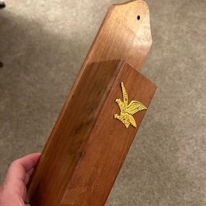 Wooden match stick holder, vintage fireplace matchstick holder
